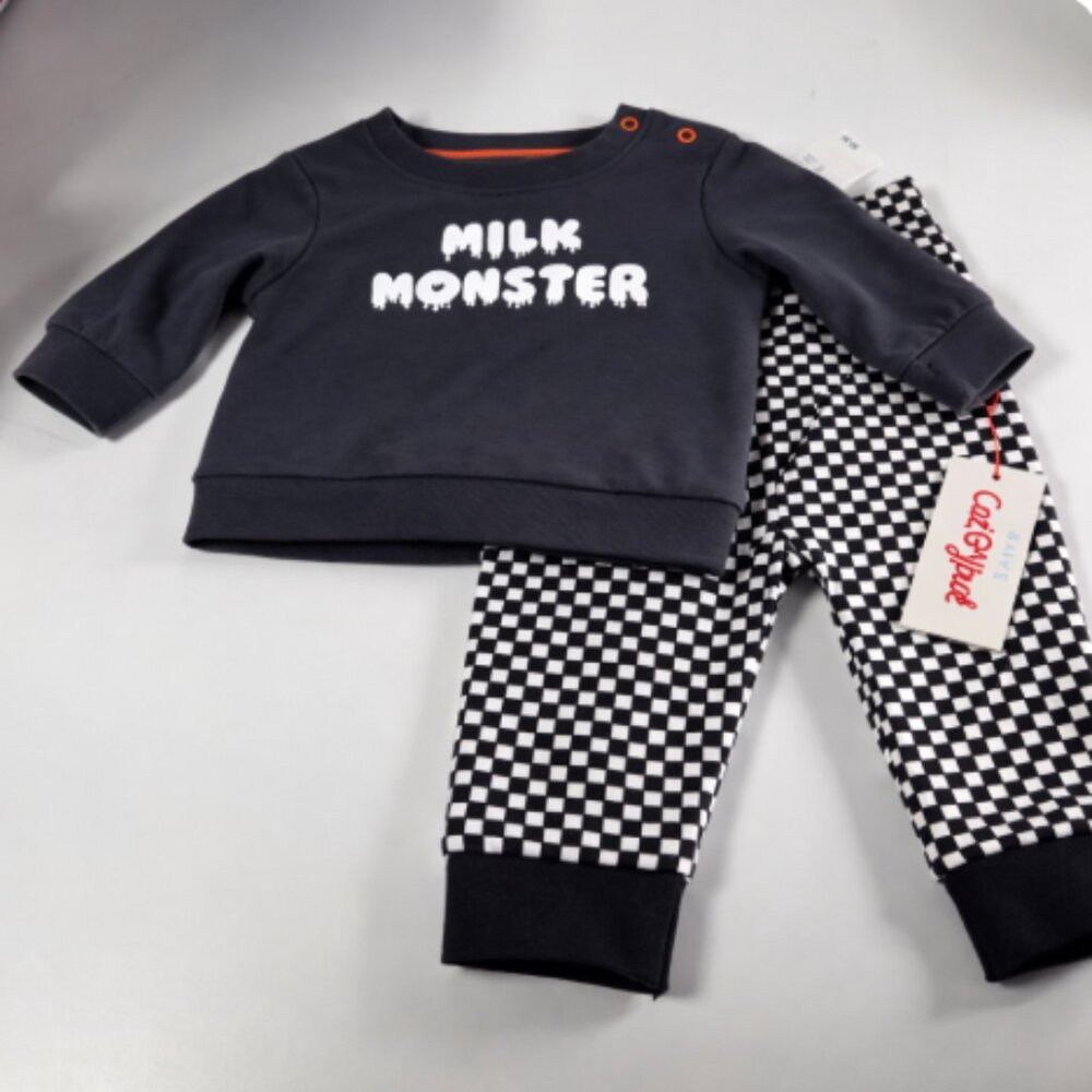 Cat & Jack Baby Milk Monster Sweatshirt Jogger Set, 3-6M, NWT